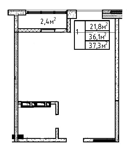 ЖК Трудовая, 4, 1-комн кв 37,3 м2, 1 этаж